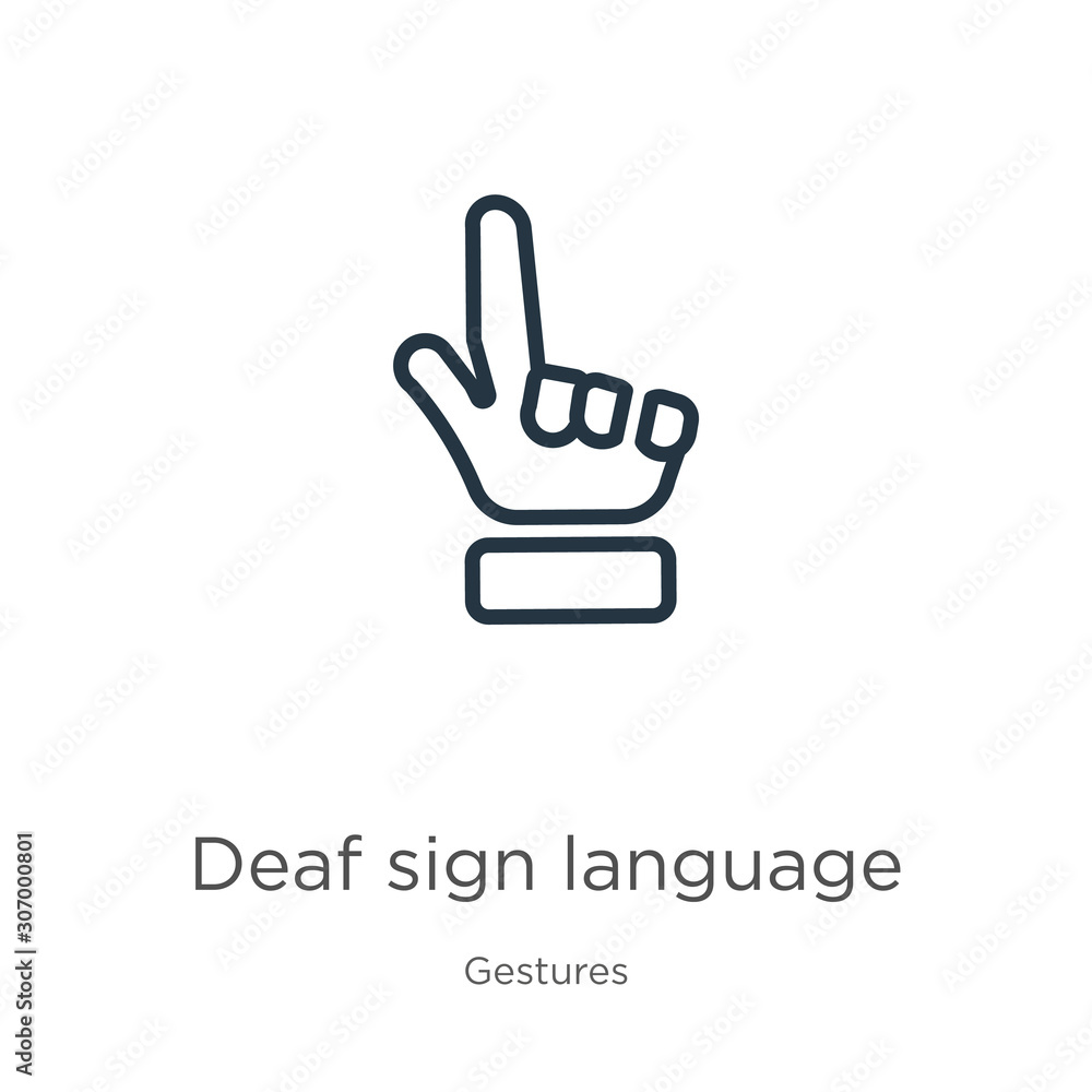 Deaf sign language icon. Thin linear deaf sign language outline icon