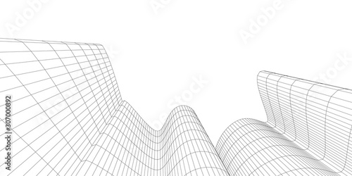 Architecture building construction. Linear 3d illustration. Concept sketch