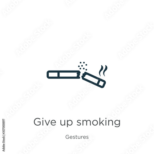 Give up smoking icon. Thin linear give up smoking outline icon isolated on white background from gestures collection. Line vector give up smoking sign, symbol for web and mobile