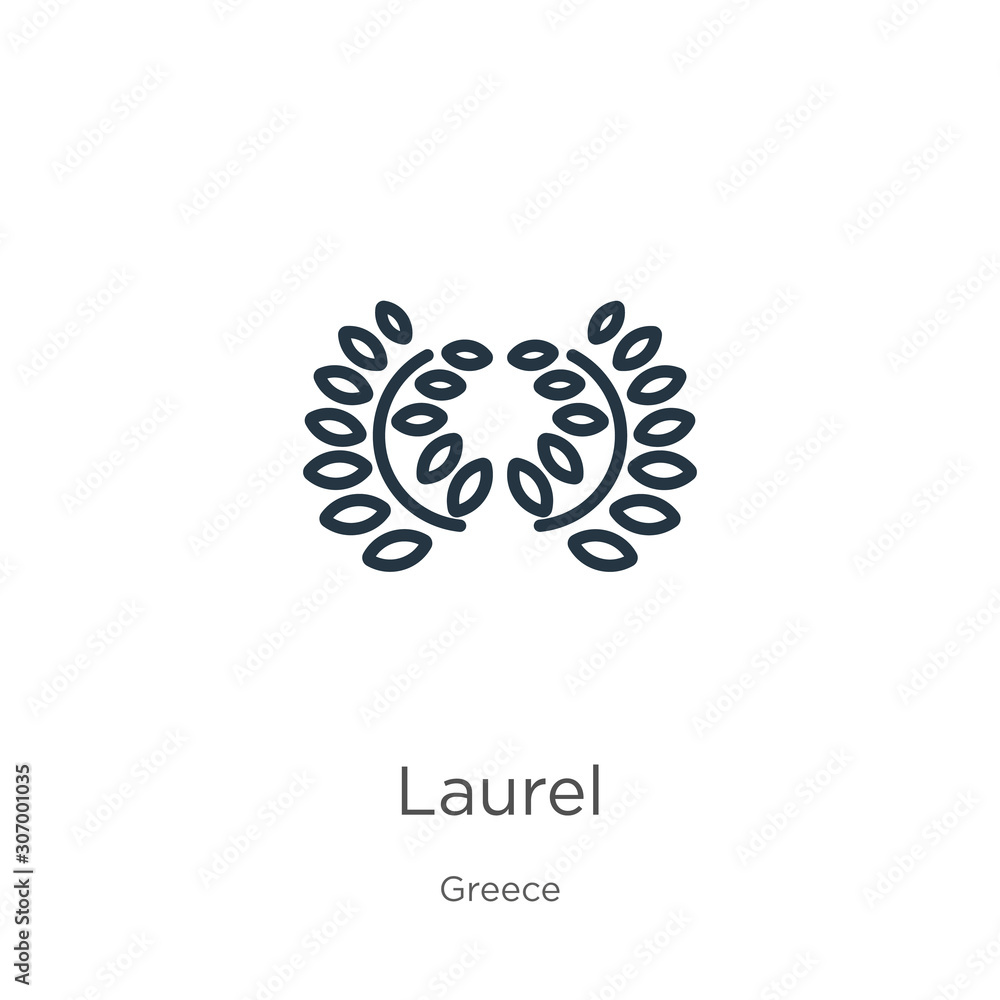 Laurel icon. Thin linear laurel outline icon isolated on white background from greece collection. Line vector laurel sign, symbol for web and mobile