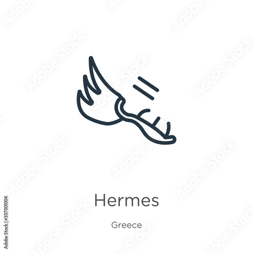 Hermes icon. Thin linear hermes outline icon isolated on white background from greece collection. Line vector hermes sign, symbol for web and mobile