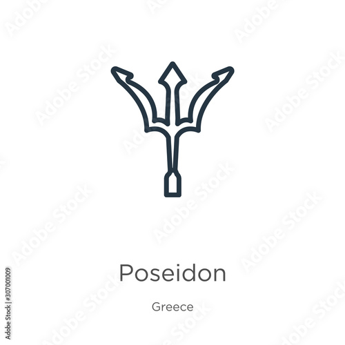 Poseidon icon. Thin linear poseidon outline icon isolated on white background from greece collection. Line vector poseidon sign, symbol for web and mobile
