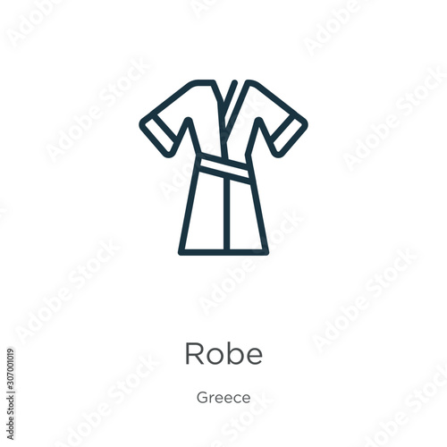 Robe icon. Thin linear robe outline icon isolated on white background from greece collection. Line vector robe sign, symbol for web and mobile