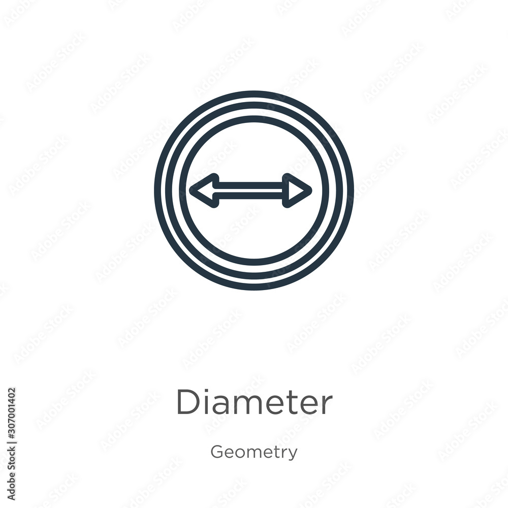 Diameter icon. Thin linear diameter outline icon isolated on white background from geometry collection. Line vector diameter sign, symbol for web and mobile Diameter icon. Thin linear diameter outline icon isolated on white background from geometry collection. Line vector diameter sign, symbol for web and mobile