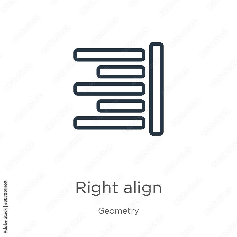 Right align icon. Thin linear right align outline icon isolated on white background from geometry collection. Line vector right align sign, symbol for web and mobile Right align icon. Thin linear right align outline icon isolated on white background from geometry collection. Line vector right align sign, symbol for web and mobile