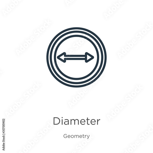 Diameter icon. Thin linear diameter outline icon isolated on white background from geometry collection. Line vector diameter sign, symbol for web and mobile © Premium Art