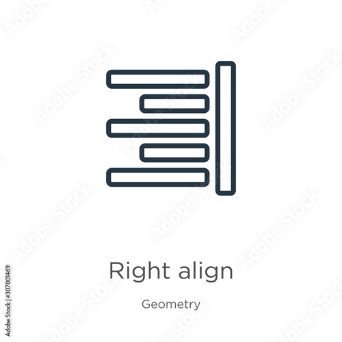 Right align icon. Thin linear right align outline icon isolated on white background from geometry collection. Line vector right align sign  symbol for web and mobile