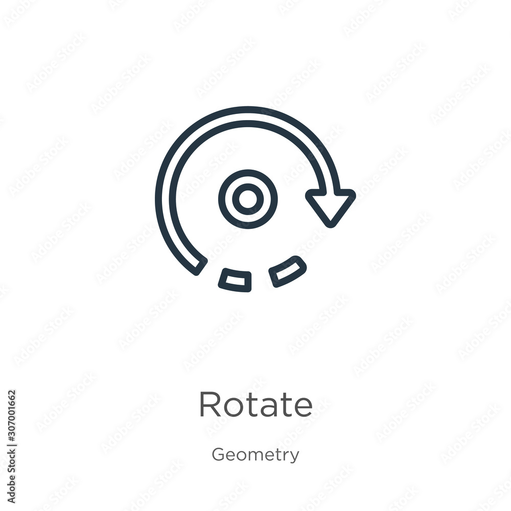 Rotate icon. Thin linear rotate outline icon isolated on white background from geometry collection. Line vector rotate sign, symbol for web and mobile