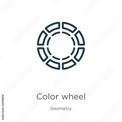 Color wheel icon. Thin linear color wheel outline icon isolated on white background from geometry collection. Line vector color wheel sign, symbol for web and mobile
