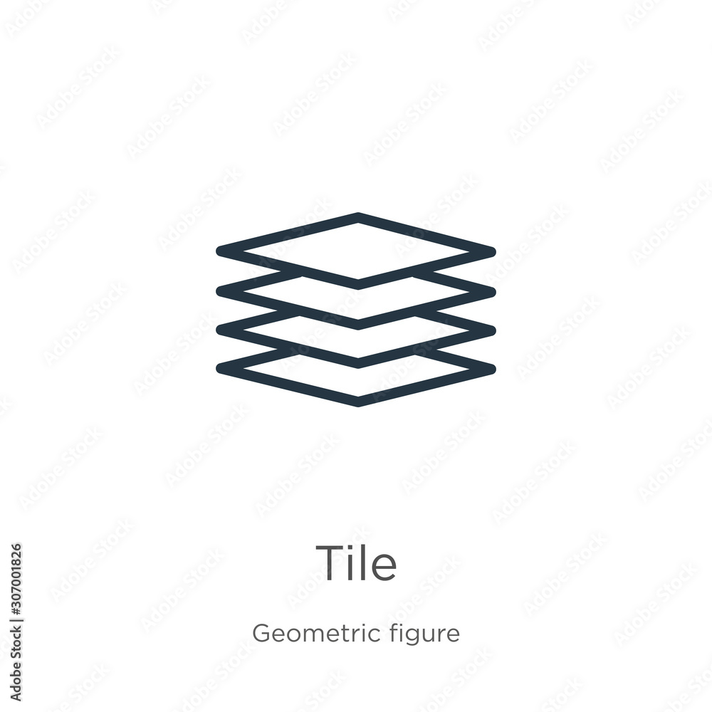 Tile icon. Thin linear tile outline icon isolated on white background from geometric figure collection. Line vector tile sign, symbol for web and mobile Tile icon. Thin linear tile outline icon isolated on white background from geometric figure collection. Line vector tile sign, symbol for web and mobile