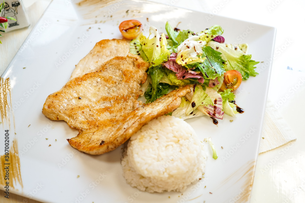 Chicken dish on a restaurant table