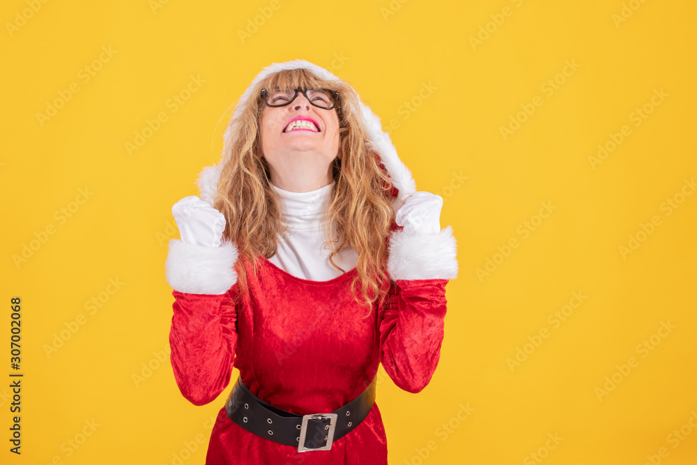 santa claus woman isolated with expression of success and happiness santa claus woman isolated with expression of success and happiness