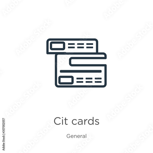 Credit cards icon. Thin linear credit cards outline icon isolated on white background from general collection. Line vector credit cards sign, symbol for web and mobile © Premium Art
