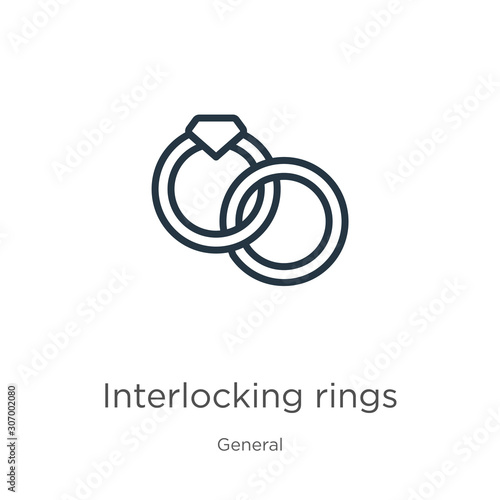 Interlocking rings icon. Thin linear interlocking rings outline icon isolated on white background from general collection. Line vector interlocking rings sign, symbol for web and mobile