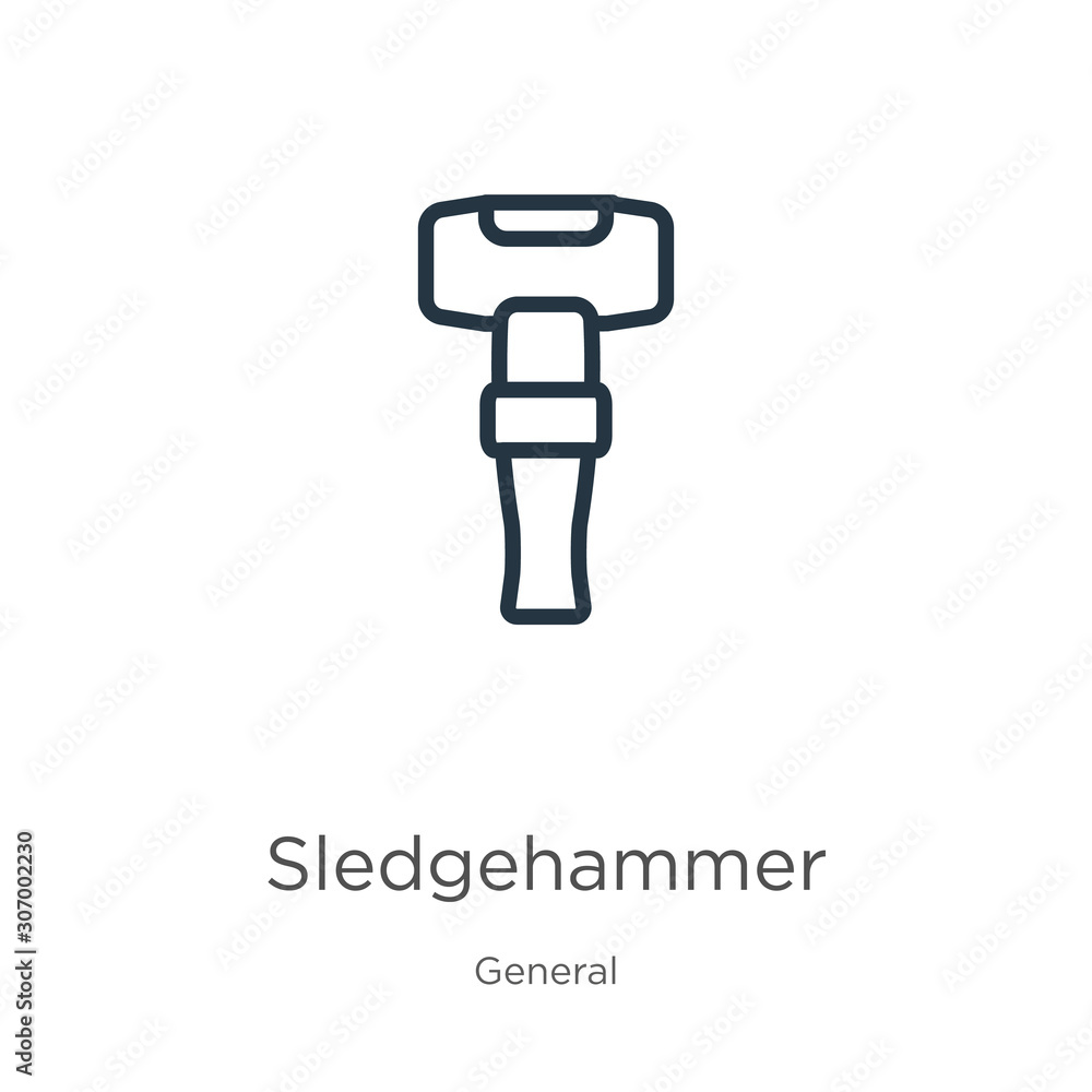 Sledgehammer icon. Thin linear sledgehammer outline icon isolated on white background from general collection. Line vector sledgehammer sign, symbol for web and mobile