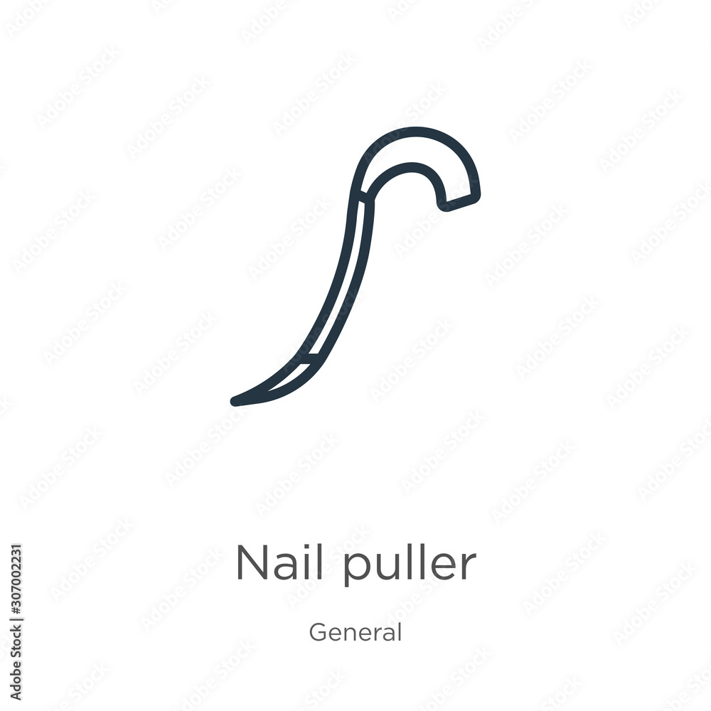 Nail puller icon. Thin linear nail puller outline icon isolated on white background from general collection. Line vector nail puller sign, symbol for web and mobile Nail puller icon. Thin linear nail puller outline icon isolated on white background from general collection. Line vector nail puller sign, symbol for web and mobile