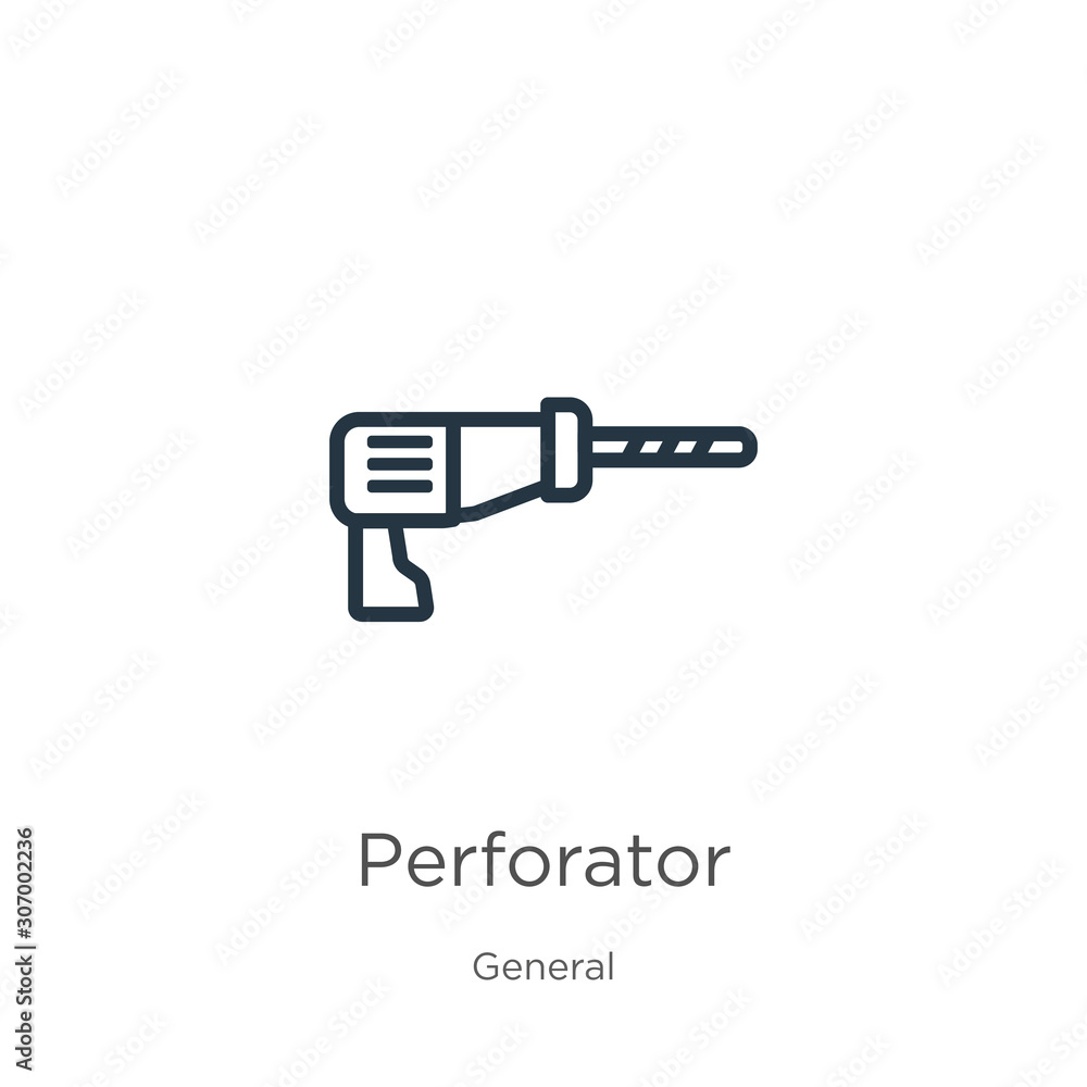 Perforator icon. Thin linear perforator outline icon isolated on white background from general collection. Line vector perforator sign, symbol for web and mobile