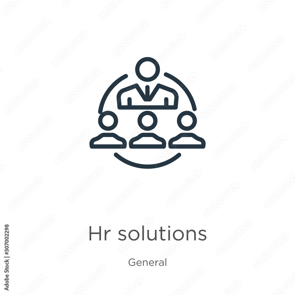 Hr solutions icon. Thin linear hr solutions outline icon isolated on white background from general collection. Line vector hr solutions sign, symbol for web and mobile Hr solutions icon. Thin linear hr solutions outline icon isolated on white background from general collection. Line vector hr solutions sign, symbol for web and mobile