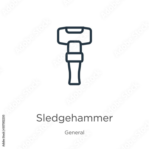 Sledgehammer icon. Thin linear sledgehammer outline icon isolated on white background from general collection. Line vector sledgehammer sign  symbol for web and mobile