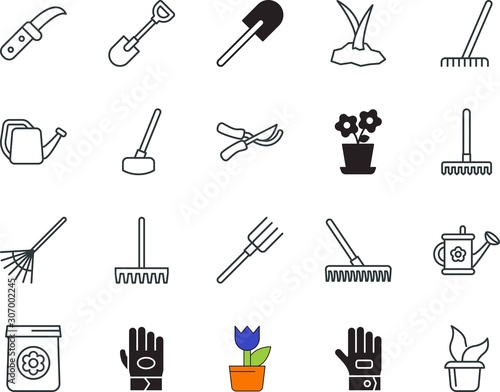 gardening vector icon set such as: abstract, fertilize, digger, knife, land, generated, pruning, beautiful, secateurs, nitrogen, sketch, pruner, pictogram, accessory, chemistry, stock, internet