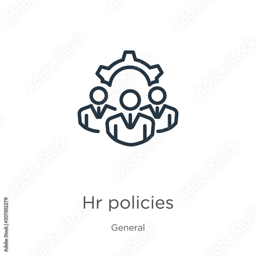 Hr policies icon. Thin linear hr policies outline icon isolated on white background from general collection. Line vector hr policies sign, symbol for web and mobile