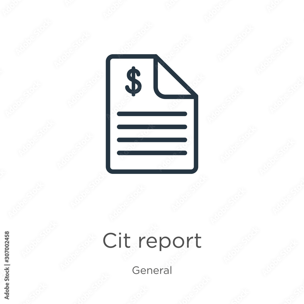 Credit report icon. Thin linear credit report outline icon isolated on white background from general collection. Line vector credit report sign, symbol for web and mobile Credit report icon. Thin linear credit report outline icon isolated on white background from general collection. Line vector credit report sign, symbol for web and mobile