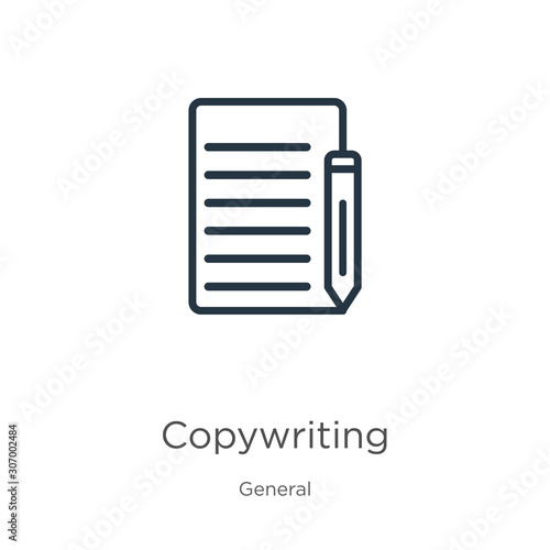 Copywriting icon. Thin linear copywriting outline icon isolated on white background from general collection. Line vector copywriting sign, symbol for web and mobile
