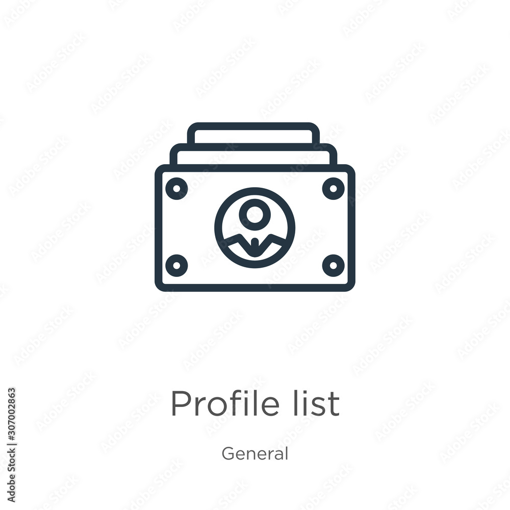 Profile list icon. Thin linear profile list outline icon isolated on white background from general collection. Line vector profile list sign, symbol for web and mobile