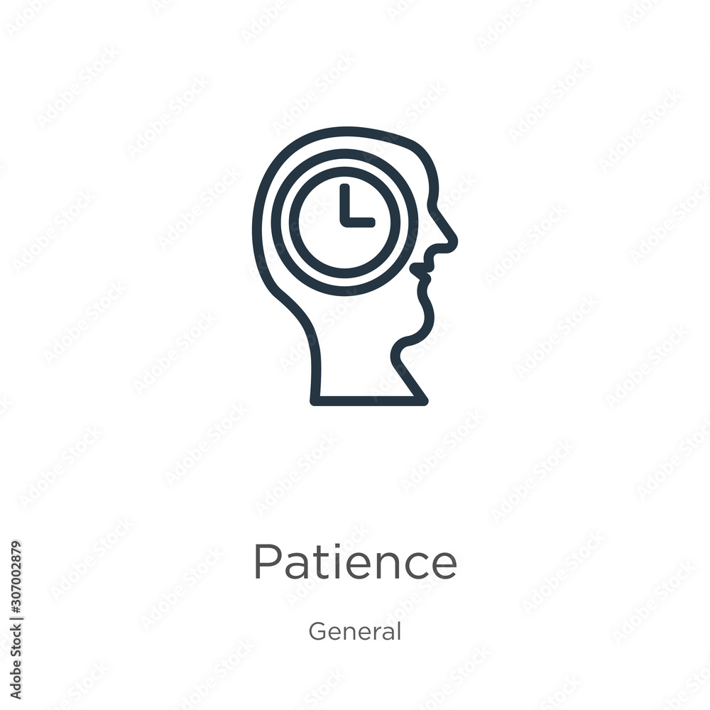 Patience icon. Thin linear patience outline icon isolated on white background from general collection. Line vector patience sign, symbol for web and mobile Patience icon. Thin linear patience outline icon isolated on white background from general collection. Line vector patience sign, symbol for web and mobile
