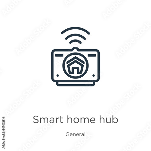 Smart home hub icon. Thin linear smart home hub outline icon isolated on white background from general collection. Line vector smart home hub sign, symbol for web and mobile