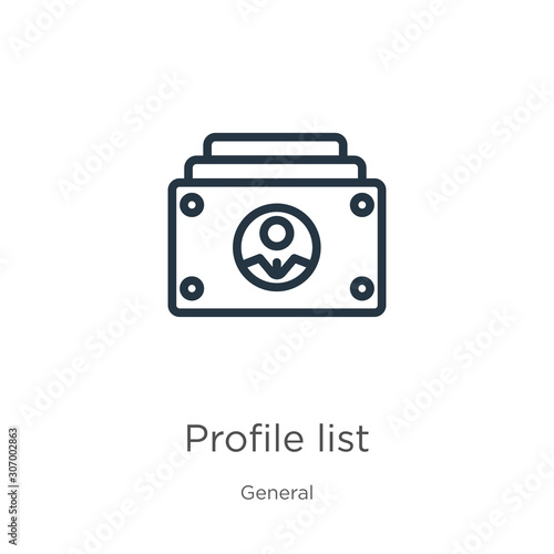 Profile list icon. Thin linear profile list outline icon isolated on white background from general collection. Line vector profile list sign, symbol for web and mobile