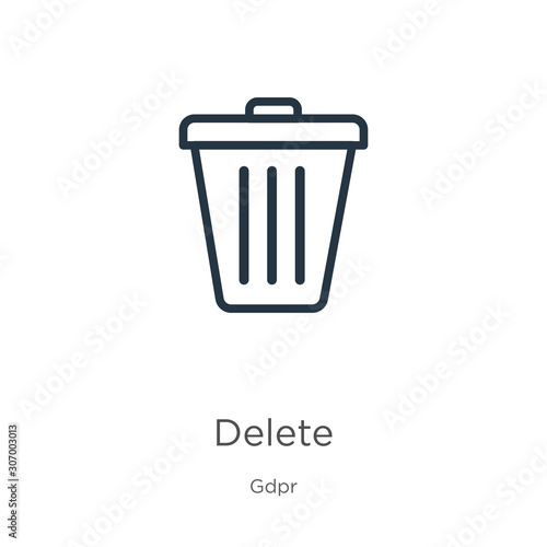 Delete icon. Thin linear delete outline icon isolated on white background from gdpr collection. Line vector delete sign, symbol for web and mobile