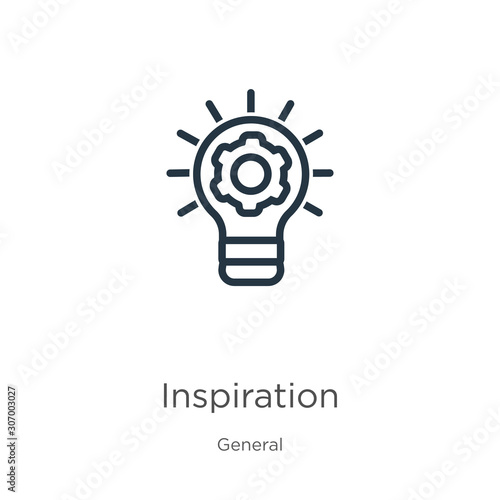 Inspiration icon. Thin linear inspiration outline icon isolated on white background from general collection. Line vector inspiration sign, symbol for web and mobile