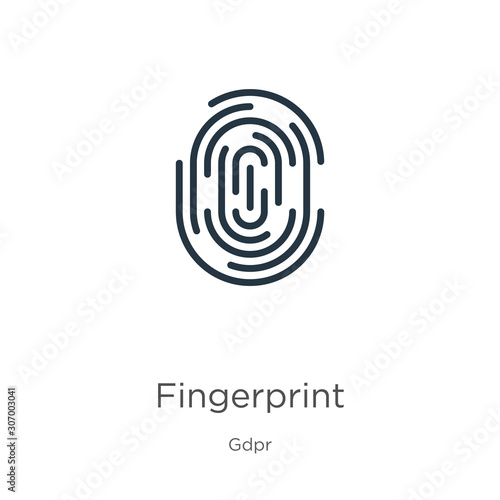 Fingerprint icon. Thin linear fingerprint outline icon isolated on white background from gdpr collection. Line vector fingerprint sign, symbol for web and mobile