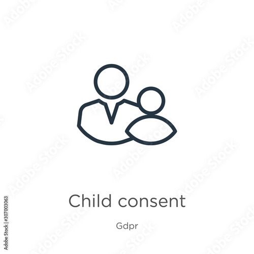 Child consent icon. Thin linear child consent outline icon isolated on white background from gdpr collection. Line vector child consent sign, symbol for web and mobile