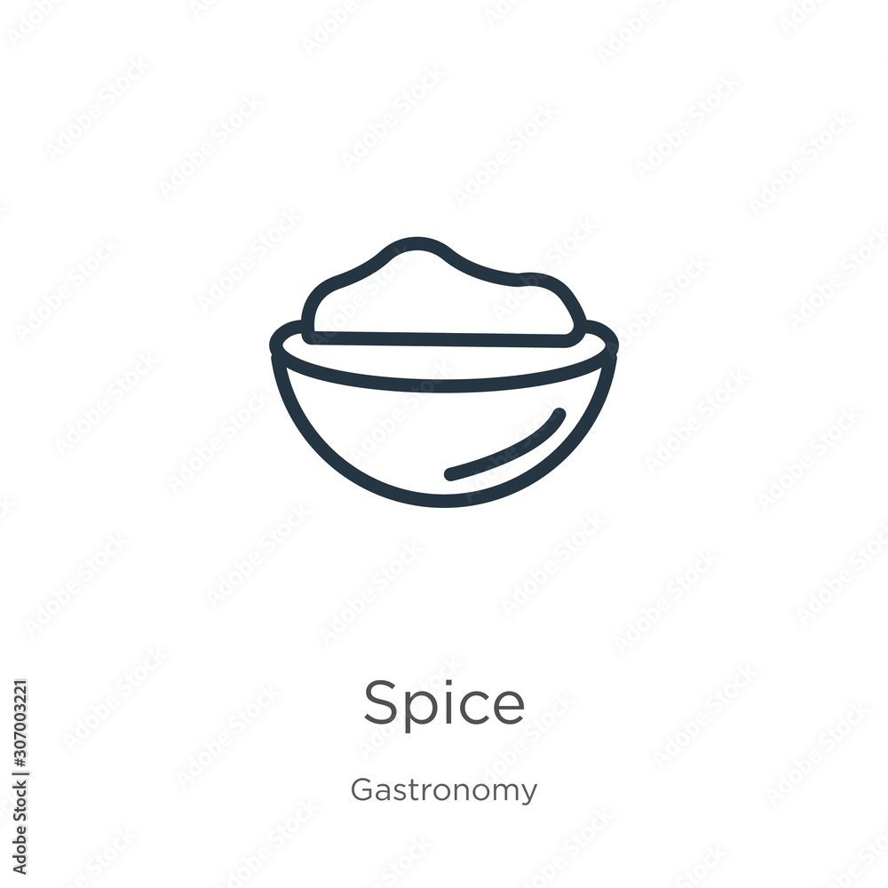 Spice icon. Thin linear spice outline icon isolated on white background from gastronomy collection. Line vector spice sign, symbol for web and mobile Spice icon. Thin linear spice outline icon isolated on white background from gastronomy collection. Line vector spice sign, symbol for web and mobile