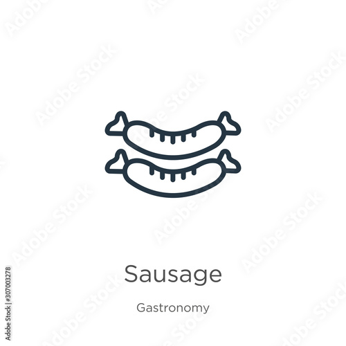 Sausage icon. Thin linear sausage outline icon isolated on white background from gastronomy collection. Line vector sausage sign, symbol for web and mobile