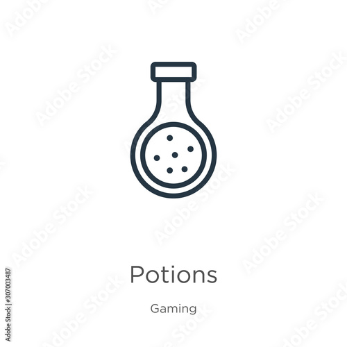 Potions icon. Thin linear potions outline icon isolated on white background from gaming collection. Line vector potions sign, symbol for web and mobile