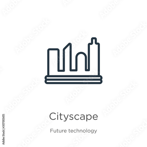 Cityscape icon. Thin linear cityscape outline icon isolated on white background from future technology collection. Line vector cityscape sign  symbol for web and mobile