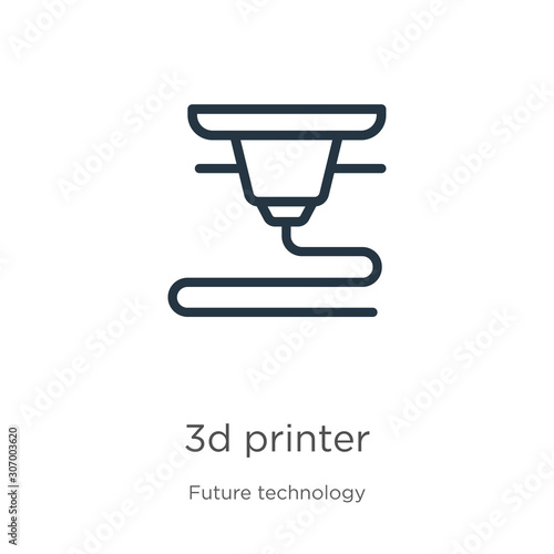 3d printer icon. Thin linear 3d printer outline icon isolated on white background from future technology collection. Line vector 3d printer sign, symbol for web and mobile