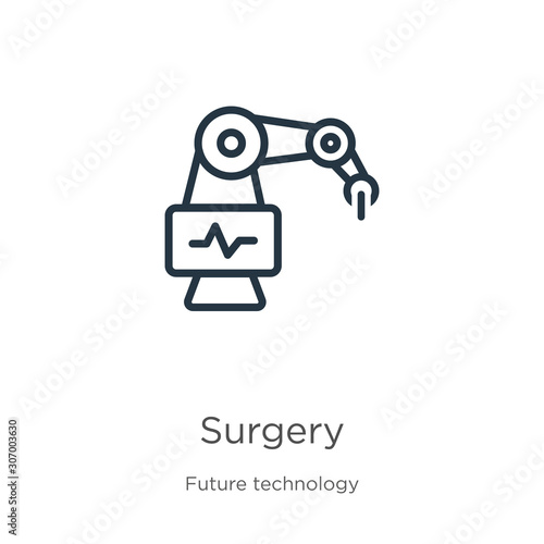 Surgery icon. Thin linear surgery outline icon isolated on white background from future technology collection. Line vector surgery sign, symbol for web and mobile