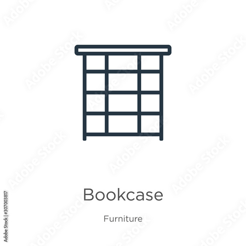 Bookcase icon. Thin linear bookcase outline icon isolated on white background from furniture collection. Line vector bookcase sign  symbol for web and mobile