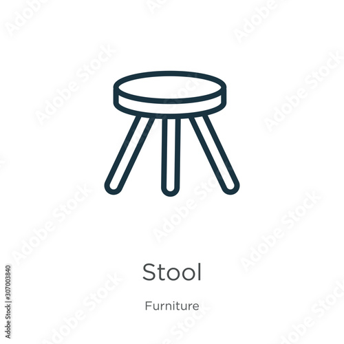 Stool icon. Thin linear stool outline icon isolated on white background from furniture collection. Line vector stool sign, symbol for web and mobile