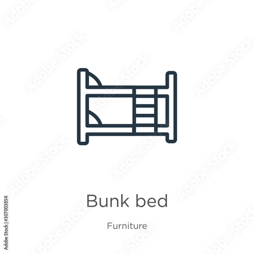 Bunk bed icon. Thin linear bunk bed outline icon isolated on white background from furniture collection. Line vector bunk bed sign, symbol for web and mobile