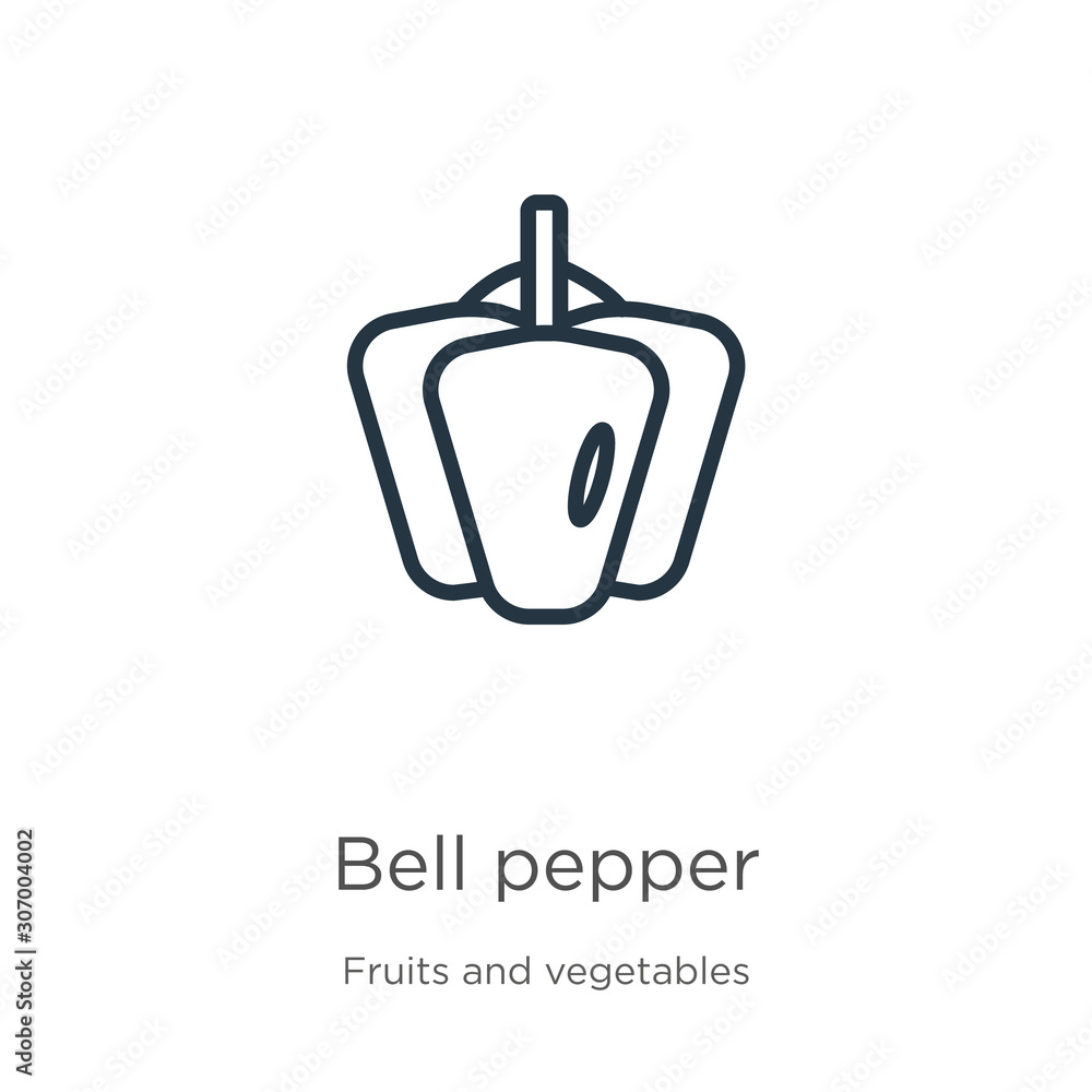 Obraz premium Bell pepper icon. Thin linear bell pepper outline icon isolated on white background from fruits collection. Line vector bell pepper sign, symbol for web and mobile