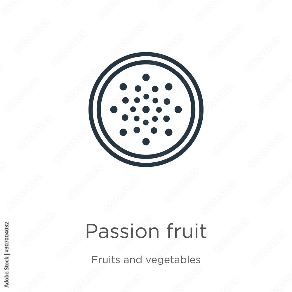 Passion fruit icon. Thin linear passion fruit outline icon isolated on white background from fruits collection. Line vector passion fruit sign, symbol for web and mobile