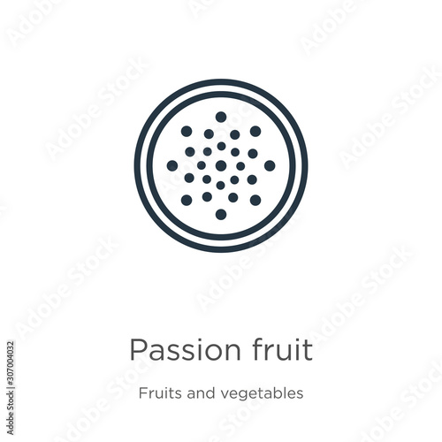 Passion fruit icon. Thin linear passion fruit outline icon isolated on white background from fruits collection. Line vector passion fruit sign, symbol for web and mobile