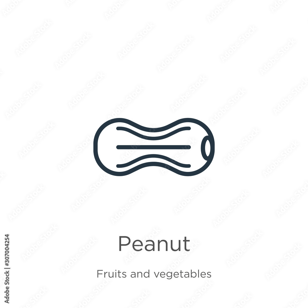 Peanut icon. Thin linear peanut outline icon isolated on white background from fruits collection. Line vector peanut sign, symbol for web and mobile Peanut icon. Thin linear peanut outline icon isolated on white background from fruits collection. Line vector peanut sign, symbol for web and mobile