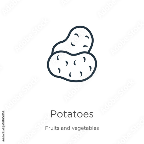 Potatoes icon. Thin linear potatoes outline icon isolated on white background from fruits collection. Line vector potatoes sign, symbol for web and mobile