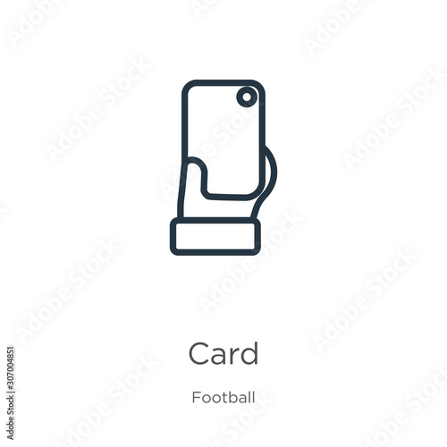 Yellow card icon. Thin linear yellow card outline icon isolated on white background from football collection. Line vector yellow card sign, symbol for web and mobile